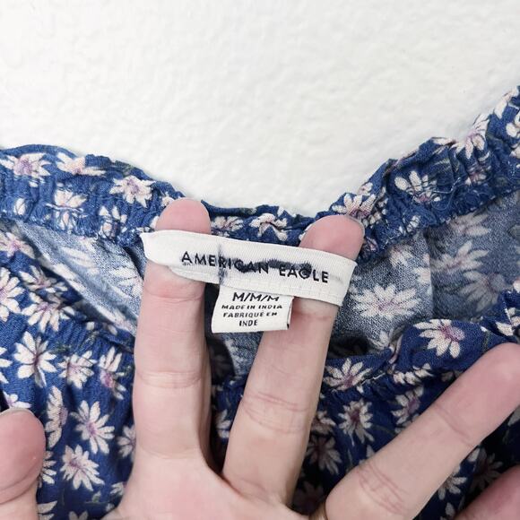 [American Eagle Outfitters] Blue Floral Ditsy Print Cropped Tank Top Sz Medium M - Picture 6 of 10